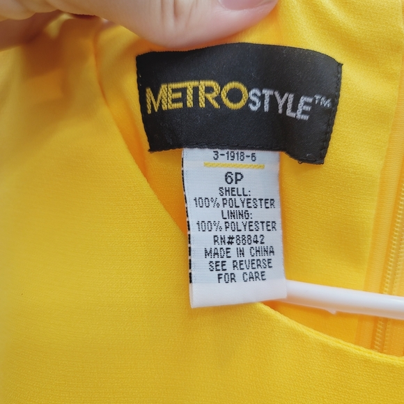 💕 Metro Style Yellow Cap Sleeves Mini Sheath Dress Women's Size 6 Petite - Picture 6 of 10